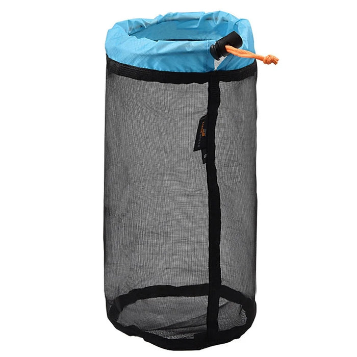 LUCKSTONE Size S Foldable Laundry Bag Storage Clothes Organizer Drawstring Mesh Bag for Camping and Travel - Black/Blue - 1