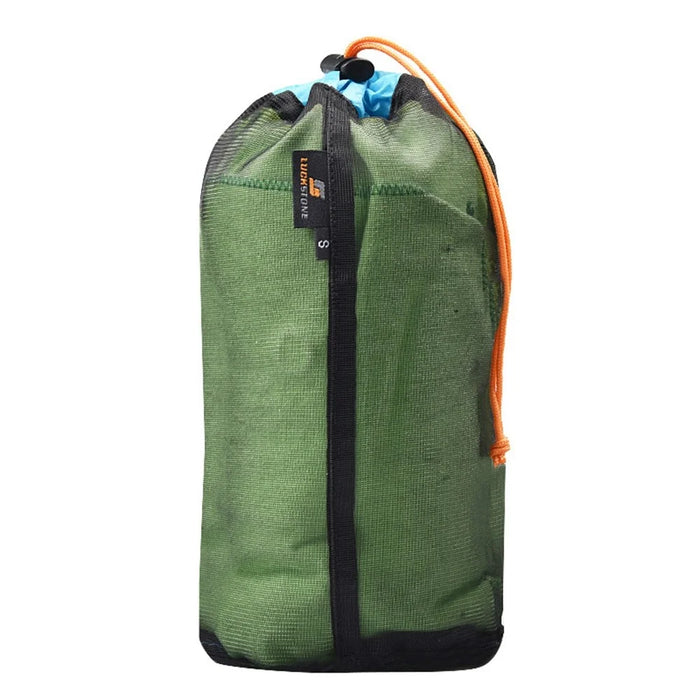 LUCKSTONE Size S Foldable Laundry Bag Storage Clothes Organizer Drawstring Mesh Bag for Camping and Travel - Black/Blue - 2