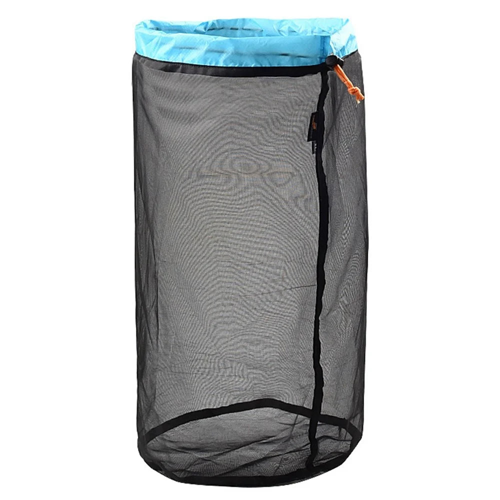 LUCKSTONE Size XL Foldable Laundry Bag Large Heavy Duty Dirty Wet Clothes Storage Bag Fishing Net for Travel and Camping - Black/Blue - 1