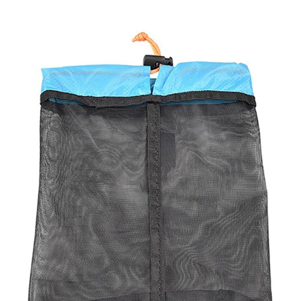 LUCKSTONE Size XL Foldable Laundry Bag Large Heavy Duty Dirty Wet Clothes Storage Bag Fishing Net for Travel and Camping - Black/Blue - 3