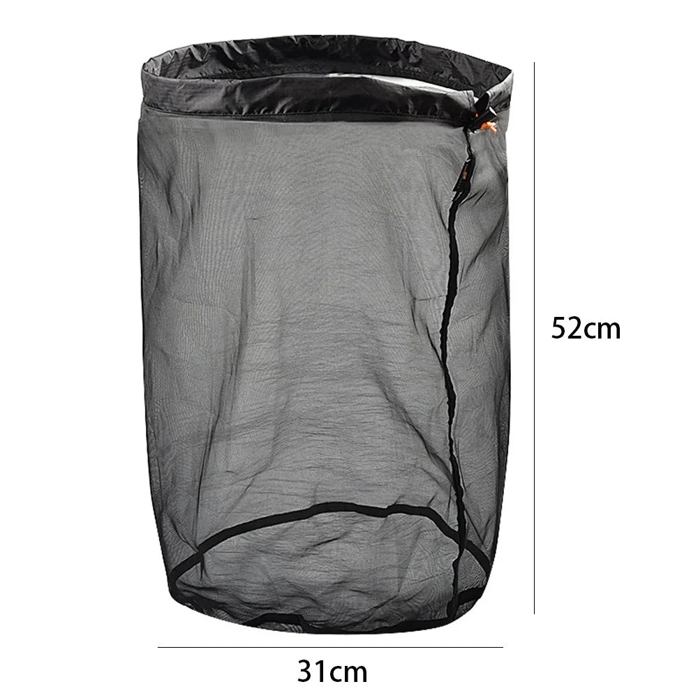LUCKSTONE Size XXL Drawstring Mesh Laundry Storage Bag Litter Pouch Multifunction Fishing Net Easy Folding for Travelling Camping Hiking - Black - 6