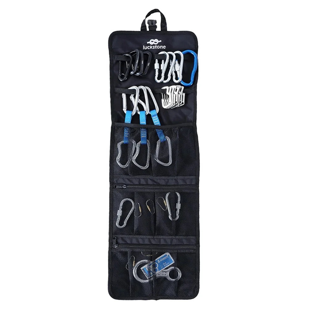 LUCKSTONE PYKJD Hanging Storage Bag 420D Oxford Cloth Foldable Zipper Mesh Pouches for Ice Rock Climbing Gears - Black - 2