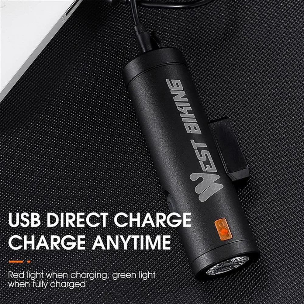 WEST BIKING YP0701323 Super Bright LED Bike Front Light Rechargeable Bicycle Night Cycling Safety Lamp Torch - Black - 7