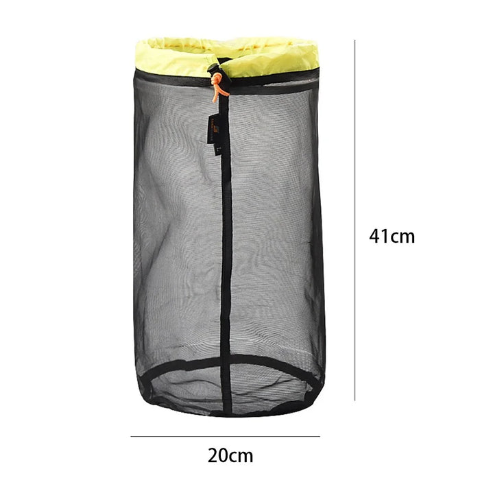 LUCKSTONE Size L Travel Camping Supply Drawstring Mesh Laundry Storage Bag Fishing Net Easy Folding Organizer - Black/Green - 6