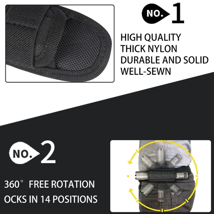 H-133 Outdoor Tactical Flashlight Pouch Holster 360 Degree Rotating Waist Bag for Belt Torch Cover Hunting Lighting Pouch - Black - 5