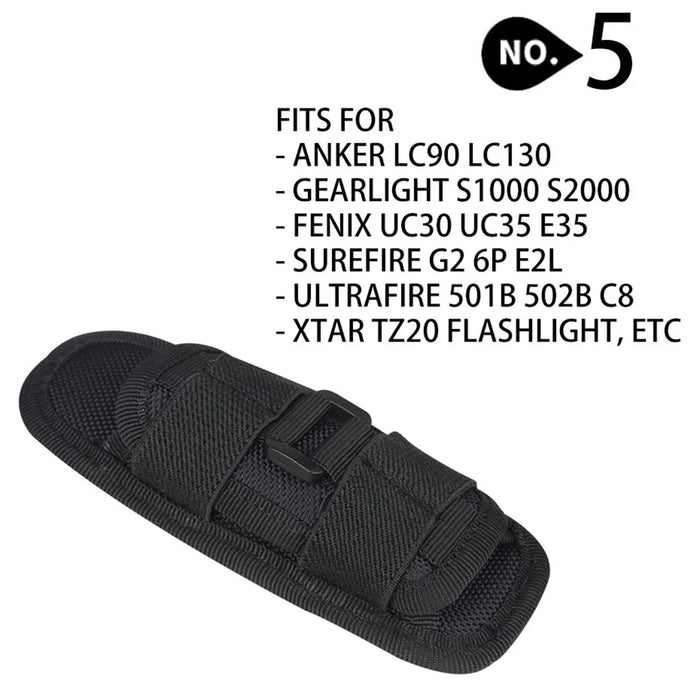 H-133 Outdoor Tactical Flashlight Pouch Holster 360 Degree Rotating Waist Bag for Belt Torch Cover Hunting Lighting Pouch - Black - 7