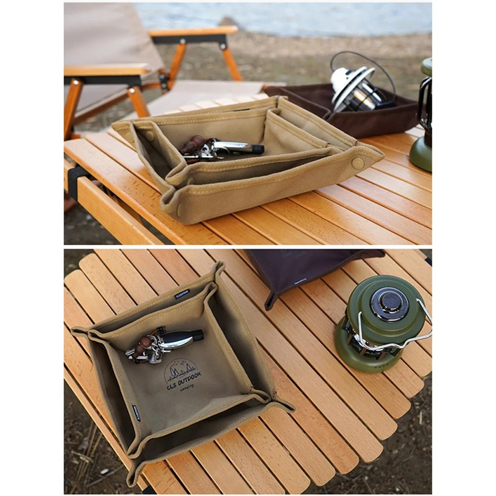 CLS 600D Oxford Cloth Outdoor Camping Square Storage Tray Home Travel Portable Folding Debris Organizer Box, Size L - Coffee - 3