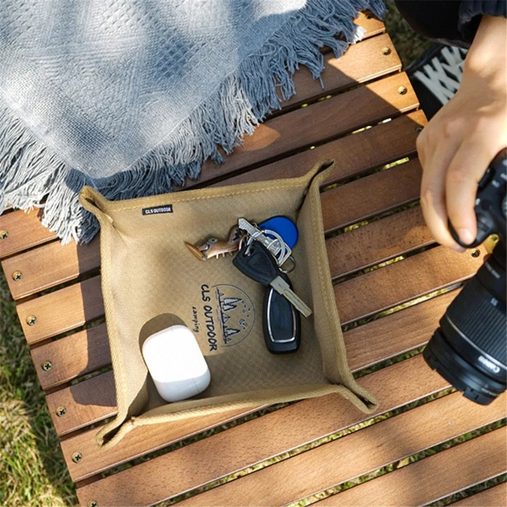 CLS 600D Oxford Cloth Outdoor Camping Square Storage Tray Home Travel Portable Folding Debris Organizer Box, Size L - Coffee - 4