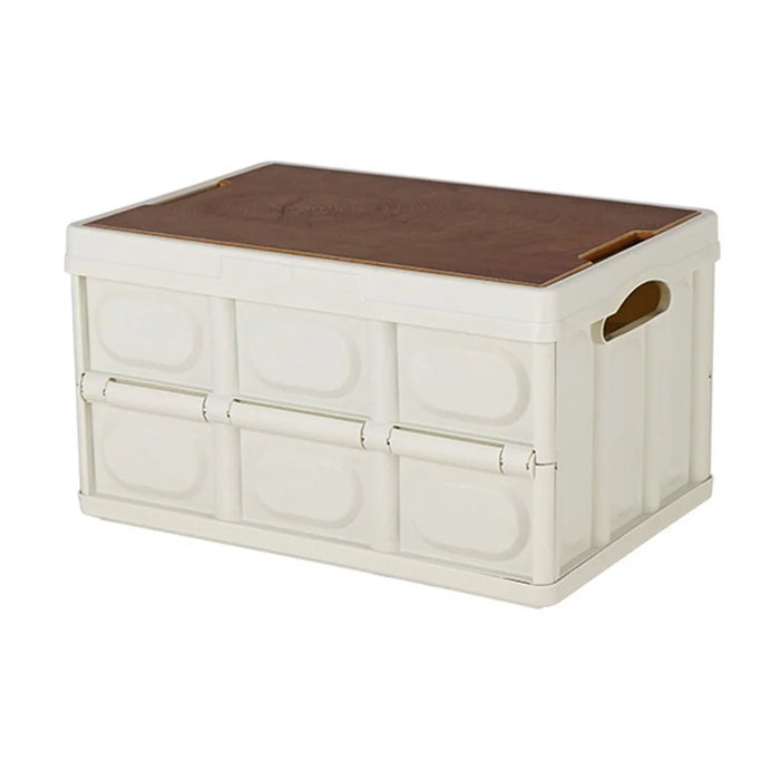 30L Foldable Car Trunk Wooden Lid Storage Box Outdoor Camping Fishing Picnic BBQ Car Food Container Organizer Box, Size S - 1