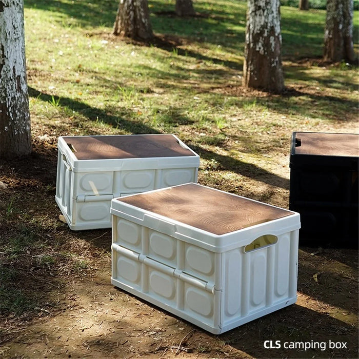 30L Foldable Car Trunk Wooden Lid Storage Box Outdoor Camping Fishing Picnic BBQ Car Food Container Organizer Box, Size S - 4
