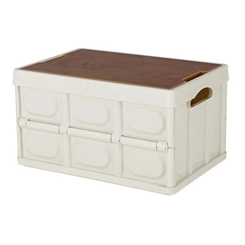 55L Outdoor Camping Wooden Lid Foldable Storage Box Car Food Container Fishing Picnic BBQ Organizer Box, Size L - White - 1