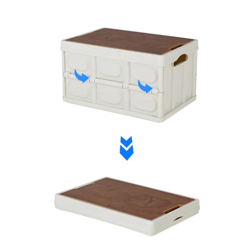 55L Outdoor Camping Wooden Lid Foldable Storage Box Car Food Container Fishing Picnic BBQ Organizer Box, Size L - White - 7