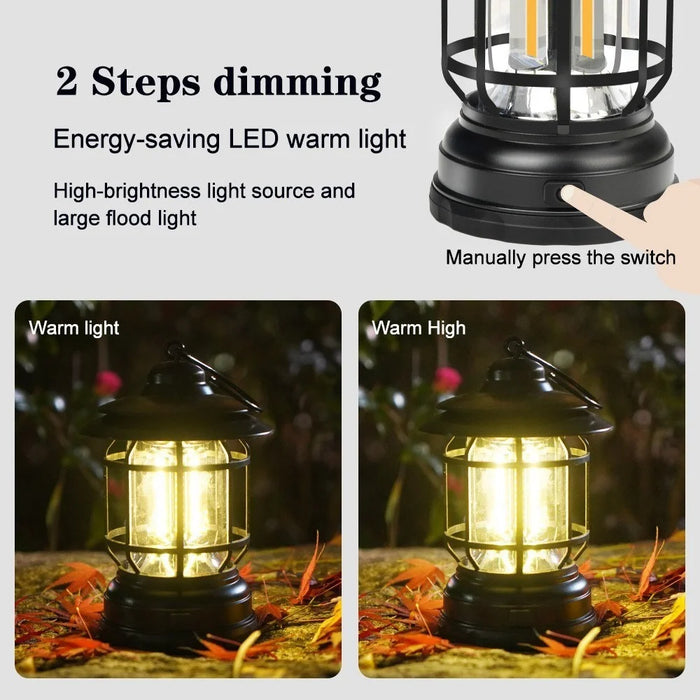 Portable Vintage Camping COB Light Rechargeable Outdoor Tent Lantern Hanging Lamp - Black - 4