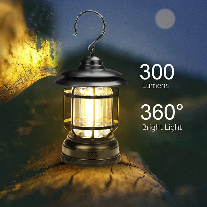 Portable Vintage Camping COB Light Rechargeable Outdoor Tent Lantern Hanging Lamp - Black - 5