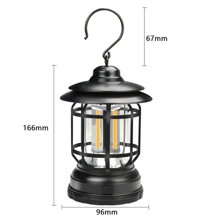 Portable Vintage Camping COB Light Rechargeable Outdoor Tent Lantern Hanging Lamp - Black - 7