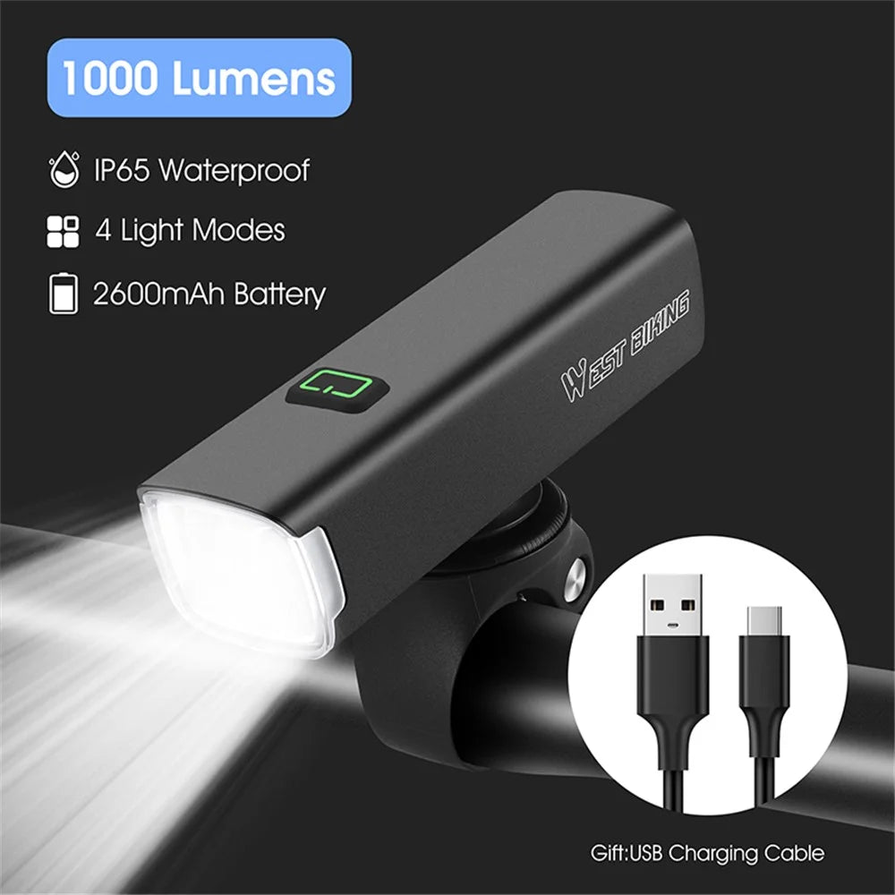 WEST BIKING YP0701353 Smart Vibration Induction Bike Headlight IP65 Waterproof High Brightness Bicycle Lamp - 2