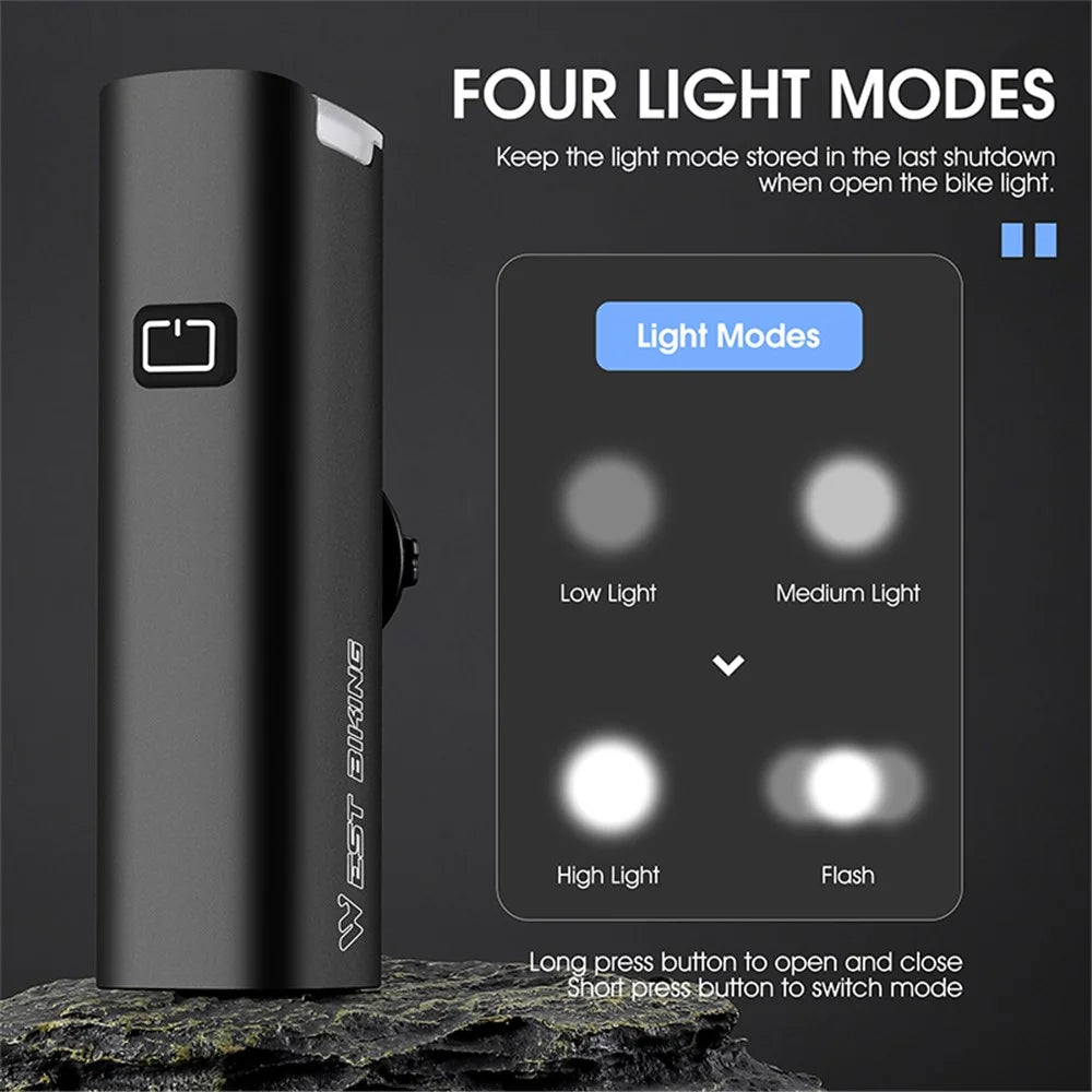 WEST BIKING YP0701353 Smart Vibration Induction Bike Headlight IP65 Waterproof High Brightness Bicycle Lamp - 4
