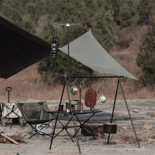 SHINETRIP A352 Aluminum Alloy Campfire Cooking Stand Set with Lamp Hanger Camping Cookware Hooks - Black - 2