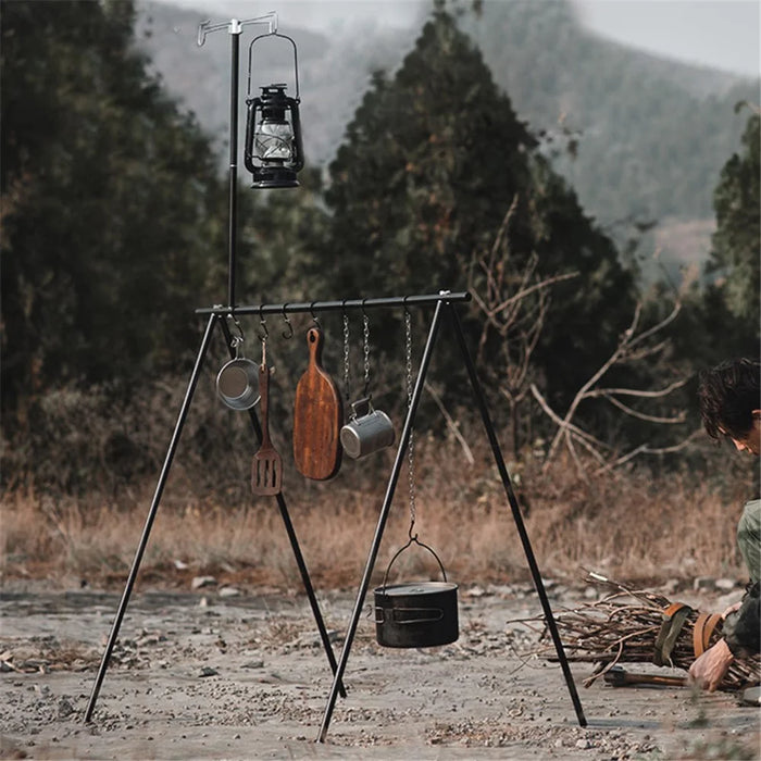 SHINETRIP A352 Aluminum Alloy Campfire Cooking Stand Set with Lamp Hanger Camping Cookware Hooks - Black - 7