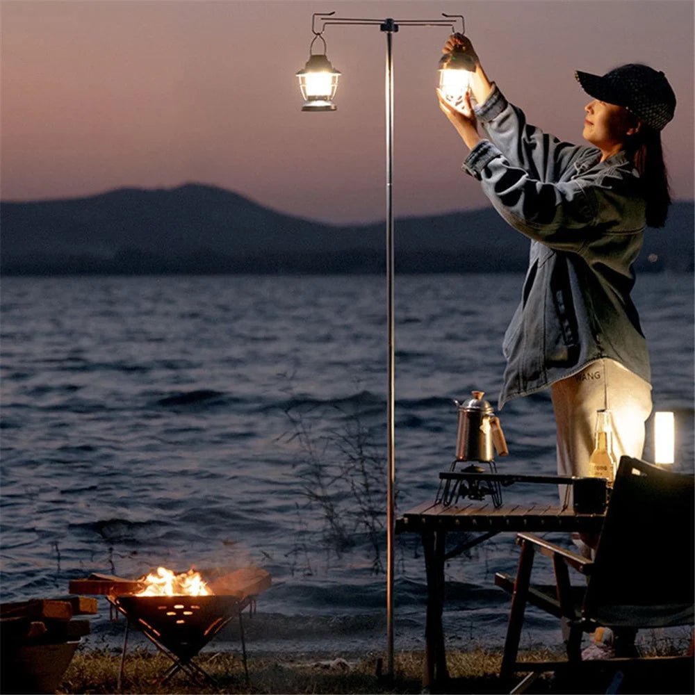 SHINETRIP A317 Portable Folding Aluminum Alloy Camping Lamp Hanging Pole Dual Head Lantern Holder - Black - 2