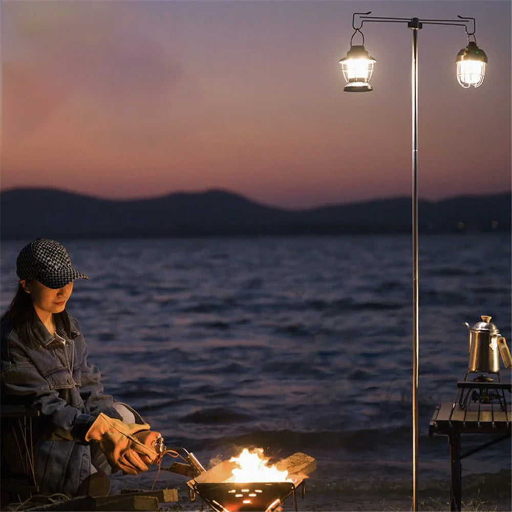 SHINETRIP A317 Portable Folding Aluminum Alloy Camping Lamp Hanging Pole Dual Head Lantern Holder - Black - 3