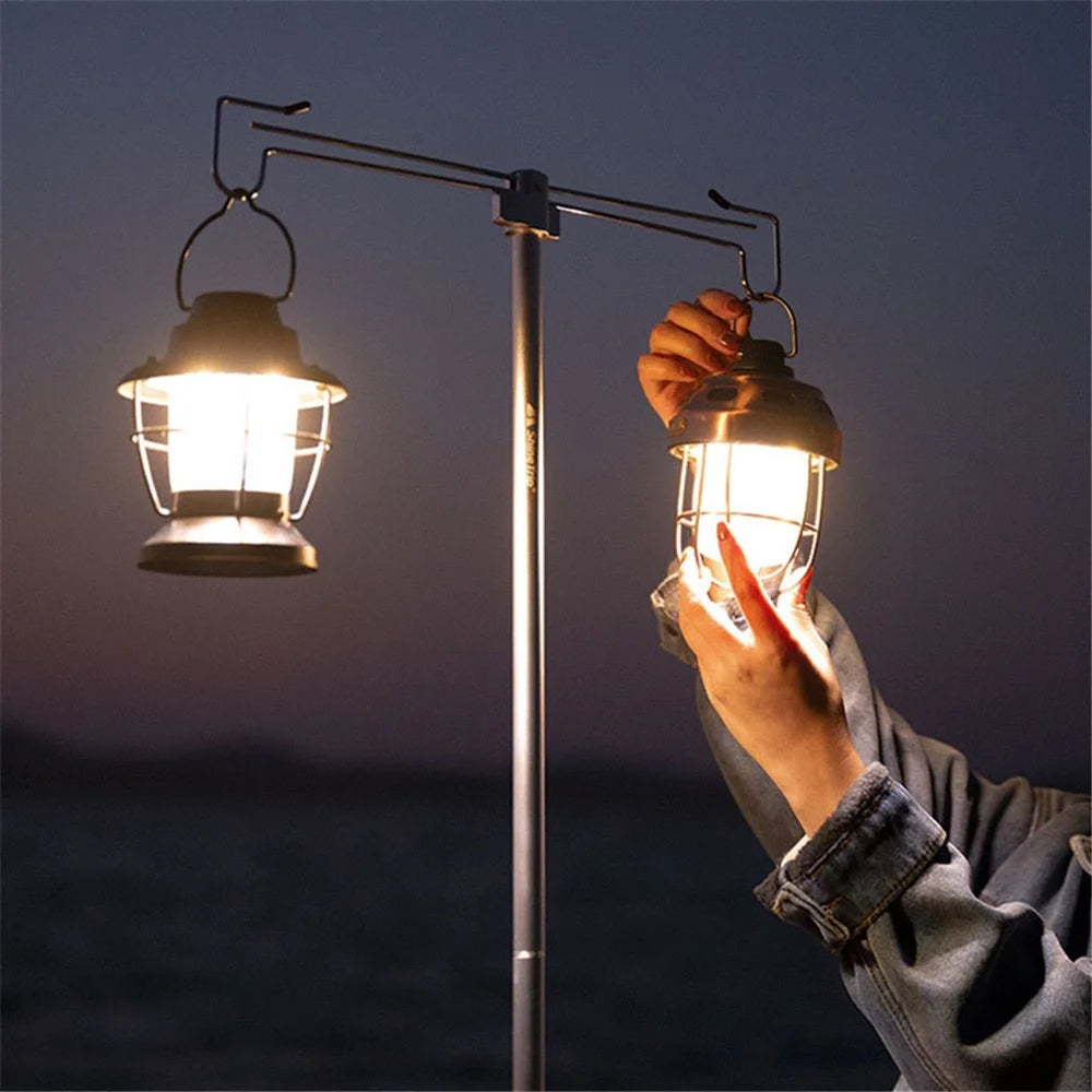 SHINETRIP A317 Portable Folding Aluminum Alloy Camping Lamp Hanging Pole Dual Head Lantern Holder - Black - 4