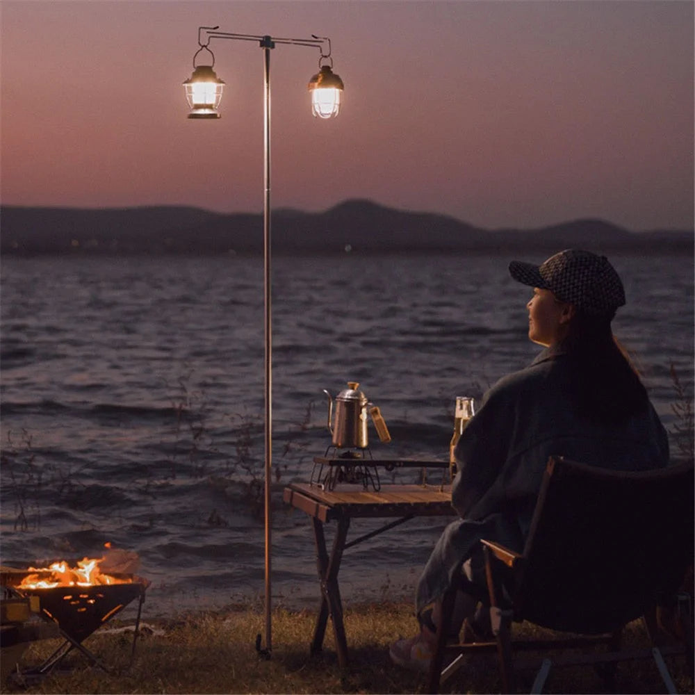 SHINETRIP A317 Portable Folding Aluminum Alloy Camping Lamp Hanging Pole Dual Head Lantern Holder - Black - 6