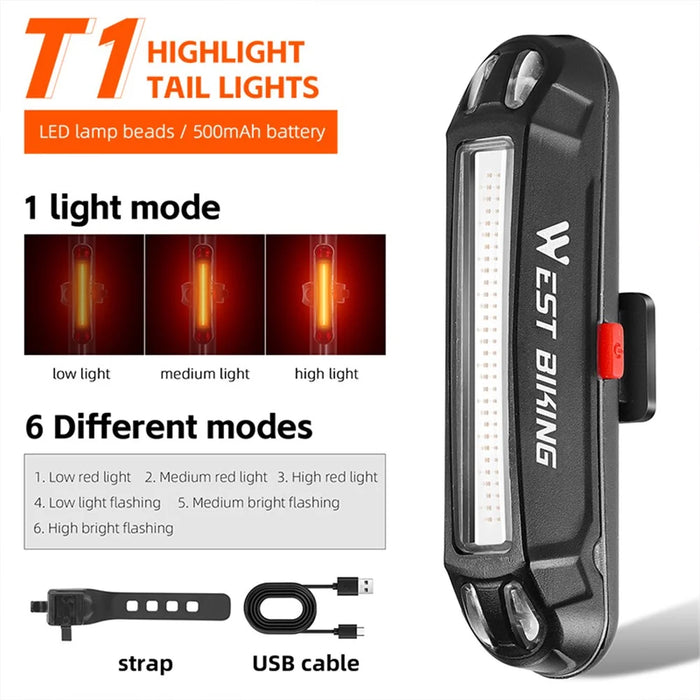 WEST BIKING YP0701354 USB Bright LED Bike Taillight Bicycle Tail Light Cycling Warming Lamp - T1 - 2