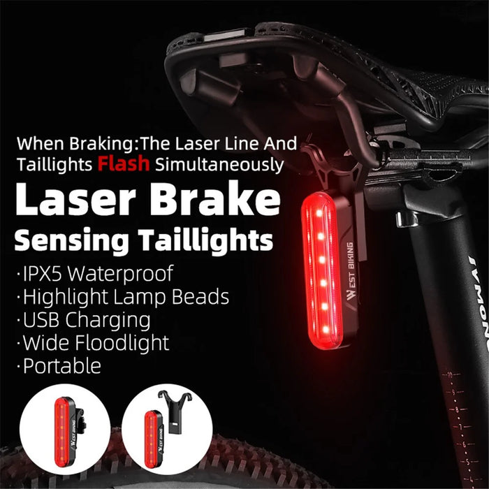 WEST BIKING LD80-ls Laser Brake Sensor Style Bike Rear Lamp 5 Modes Bicycle Smart Brake Taillight - 4