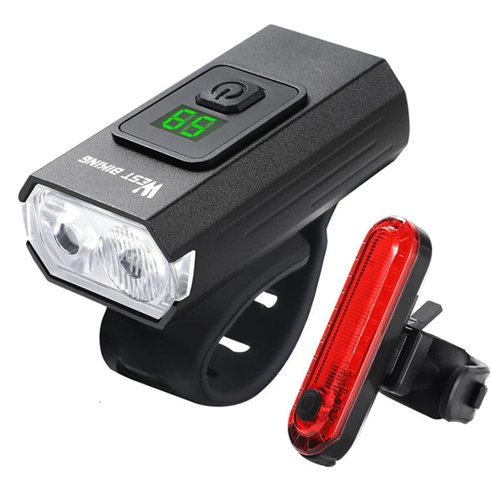 WEST BIKING YP0701384 Night Cycling Bicycle Headlight Digital Display Bike Front Light with Tail Light - 1