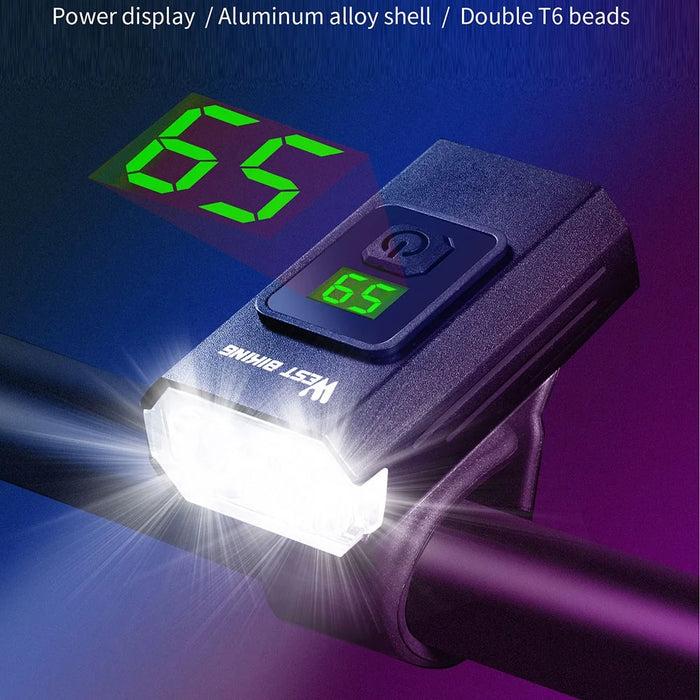 WEST BIKING YP0701384 Night Cycling Bicycle Headlight Digital Display Bike Front Light with Tail Light - 2