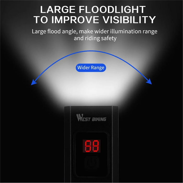 WEST BIKING YP0701384 Night Cycling Bicycle Headlight Digital Display Bike Front Light with Tail Light - 3