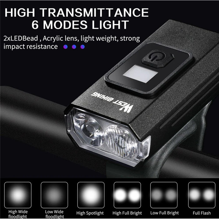 WEST BIKING YP0701384 Night Cycling Bicycle Headlight Digital Display Bike Front Light with Tail Light - 4