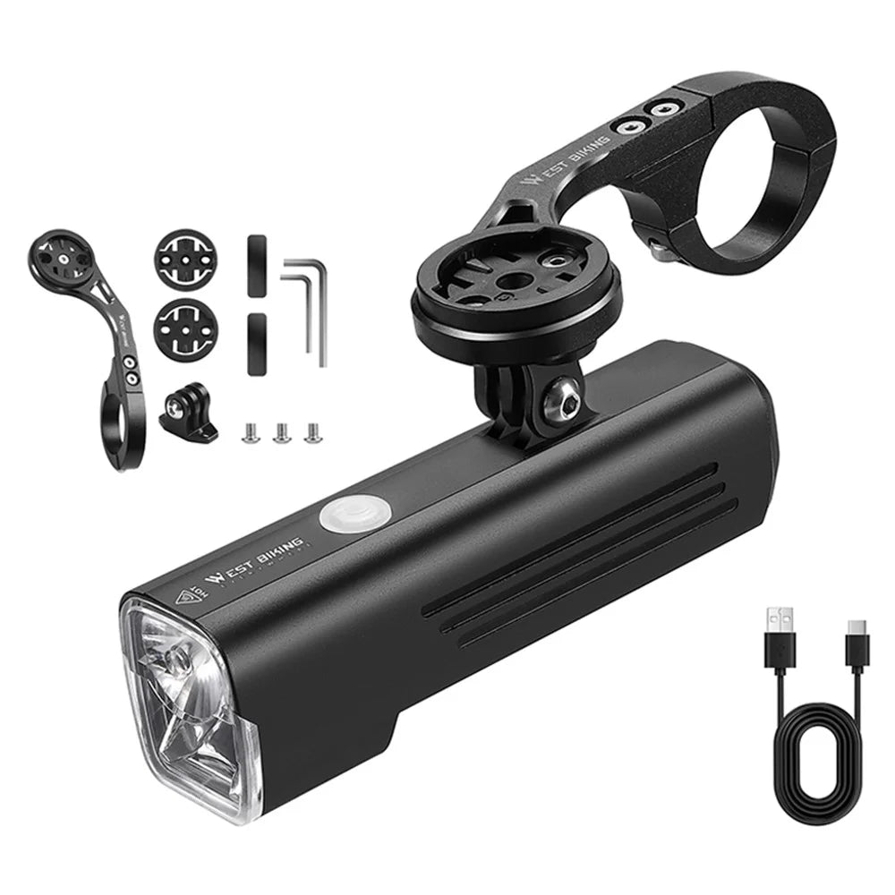 WEST BIKING Rechargeable Bicycle Hanging Headlight Bike Lights with Aluminum Alloy Stopwatch Bracket Holder - 1