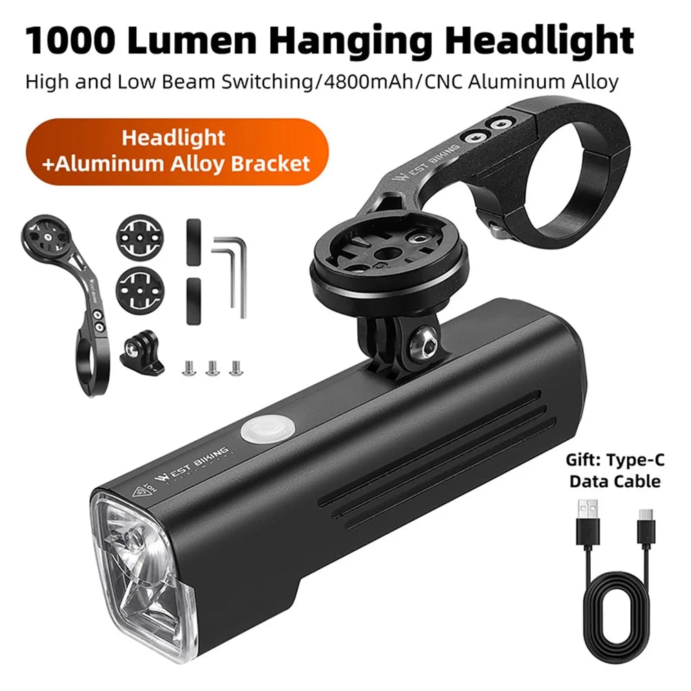 WEST BIKING Rechargeable Bicycle Hanging Headlight Bike Lights with Aluminum Alloy Stopwatch Bracket Holder - 2