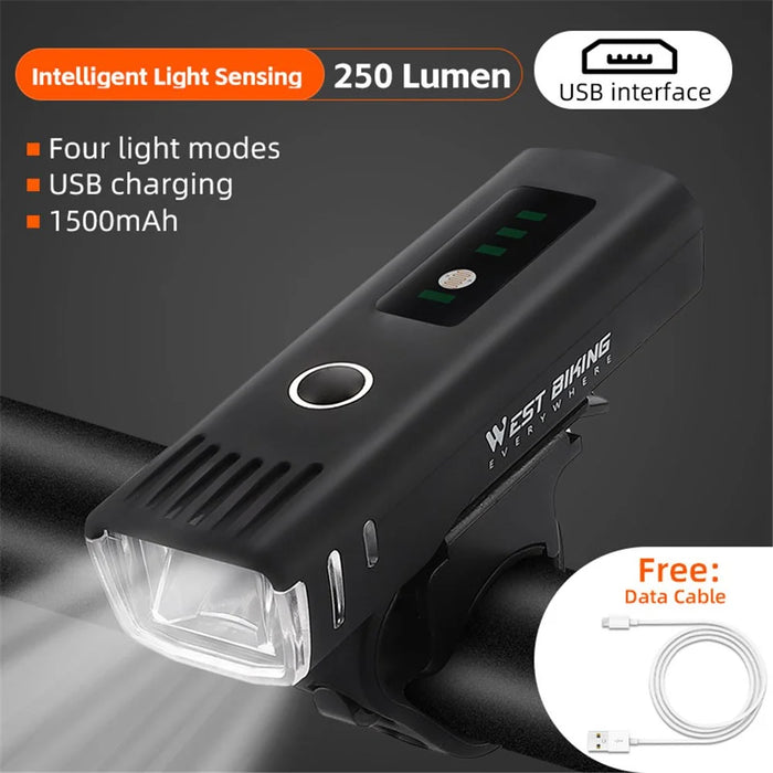 WEST BIKING Intelligent Light Sensing Bicycle Headlight IPX4 Waterproof Bike Front Light Portable Flashlight - 3