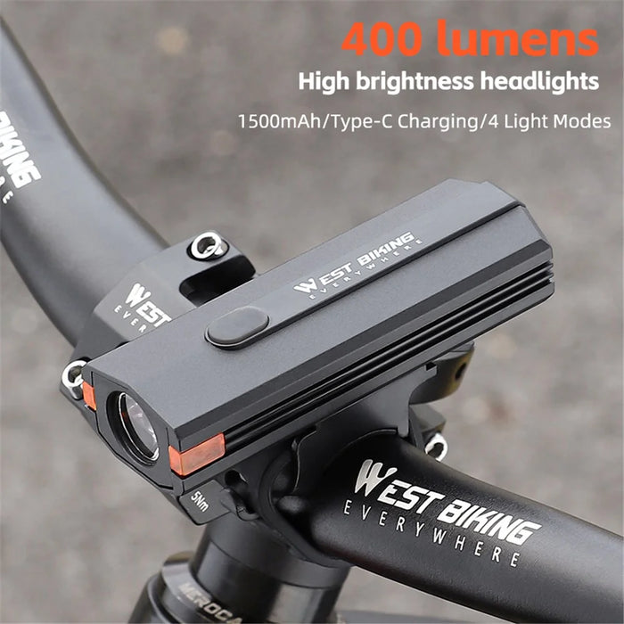 WEST BIKING YP0701407 Plastic Bicycle Headlight 400LM Night Cycling Torch Bike Front Light - Black - 4