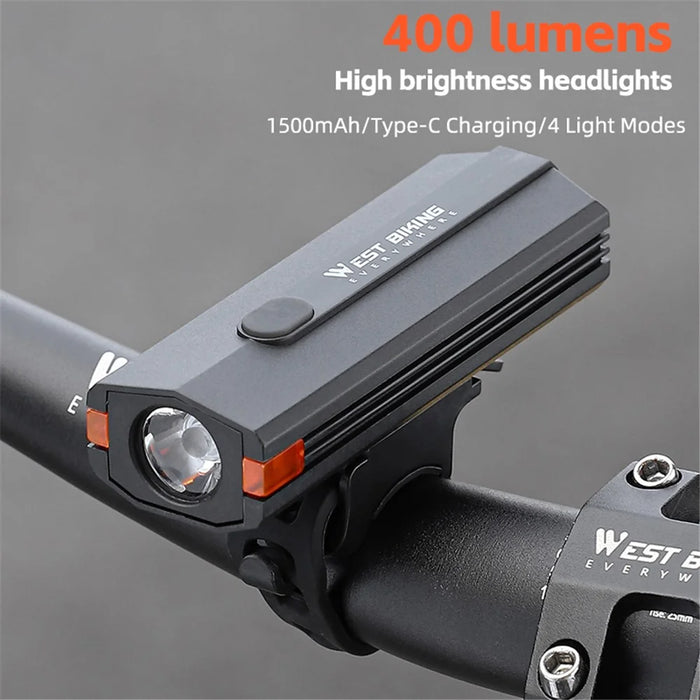WEST BIKING YP0701407 Plastic Bicycle Headlight 400LM Night Cycling Torch Bike Front Light - Black - 5