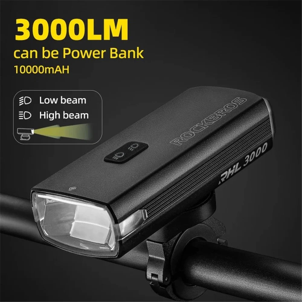 ROCKBROS RHL3000 Bicycle Front Light with High and Low Beam Multiple Modes Bike Headlight, Intelligent Temperature Control - 2