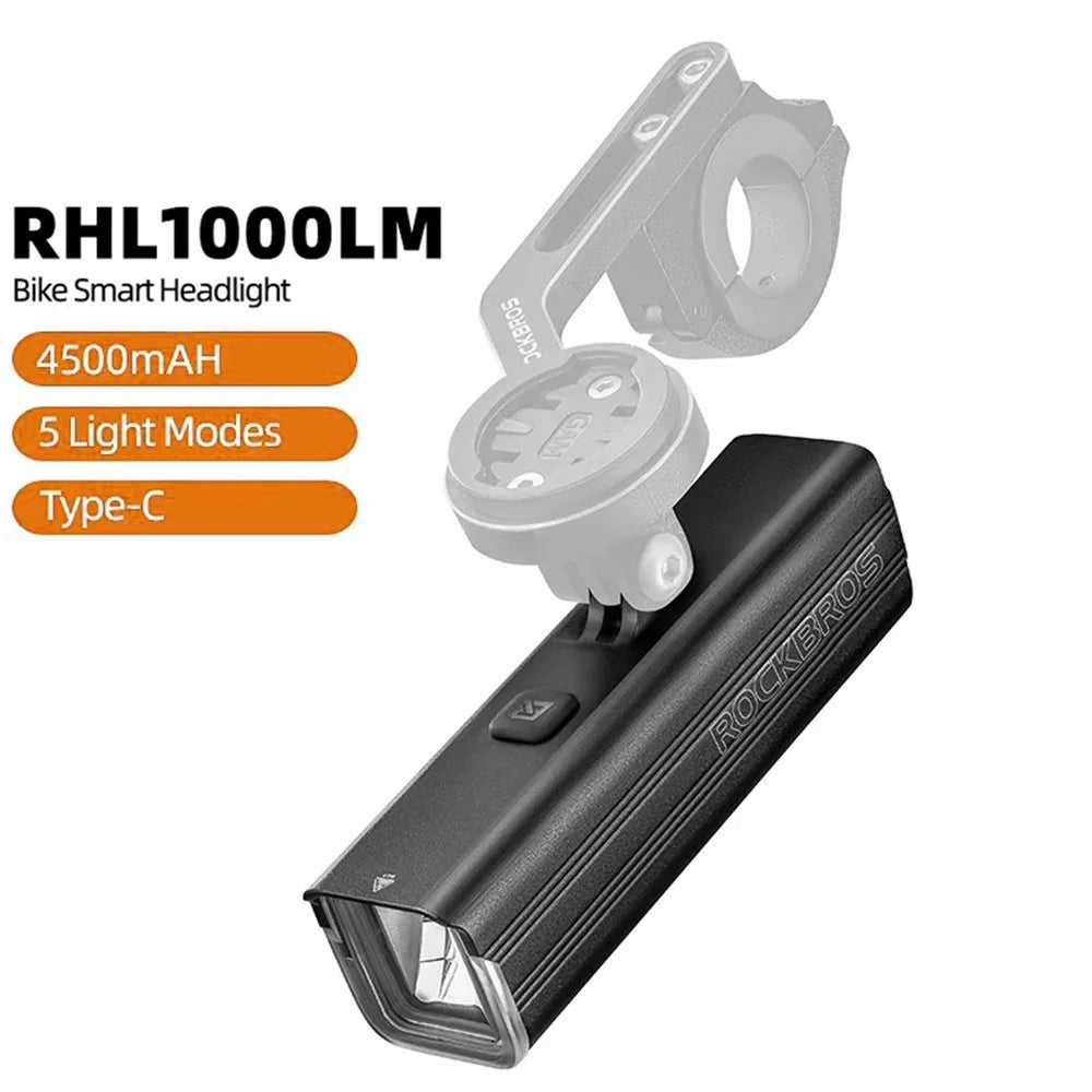 ROCKBROS RHL1000 Bicycle Headlight 4500mAh MTB Front Light Road Bike Night Lights Cycling Accessories - 2