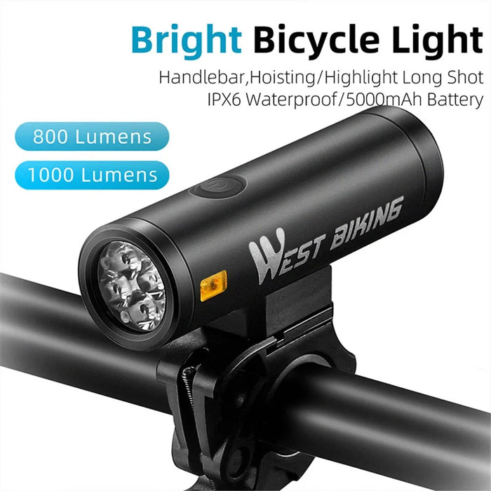 WEST BIKING YP0701400 2000 Lumen Bright LED Bike Front Light Rechargeable Night Cycling Safety Torch - 4