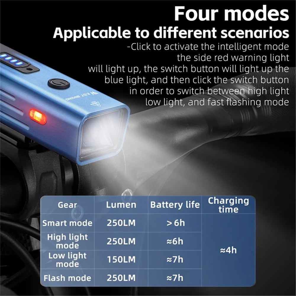 WEST BIKING YP0701416 Bicycle Headlight Aluminum Alloy Intelligent Sensing Headlight Type-C Bike Night Lights for Cycling - Gradient Blue - 6