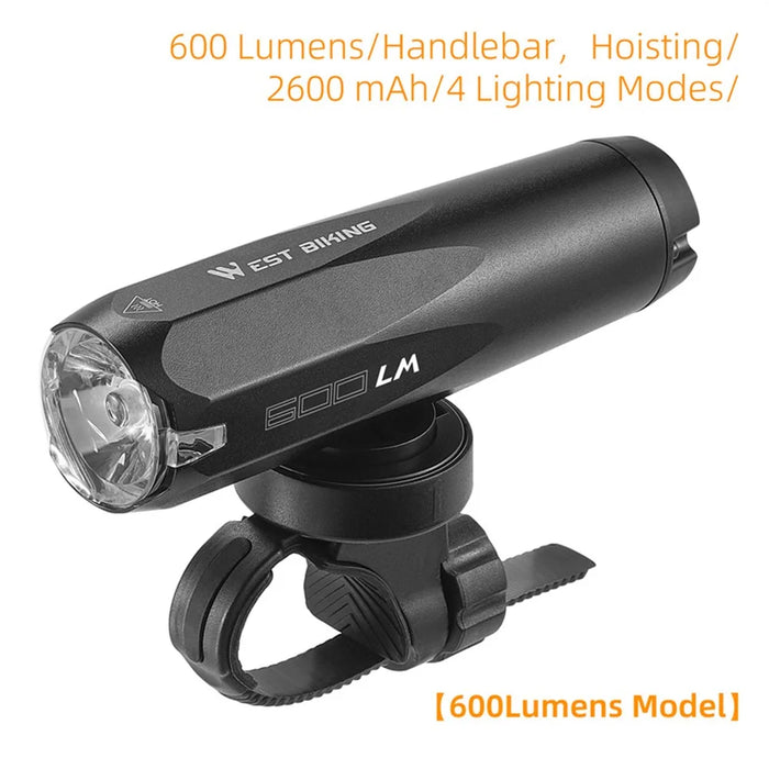 WEST BIKING YP0701404 Multifunctional Bicycle Light Sensing 600 Lumens Type-C Headlight Road Bike Light - 2