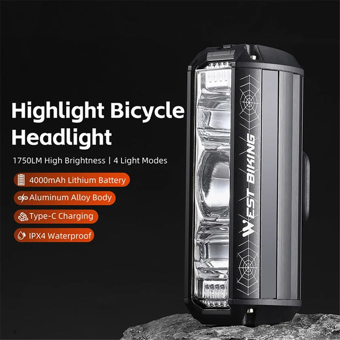 WEST BIKING YP0701424 1750 Lumens High Brightness Mountain Road Bike Front Light - 3