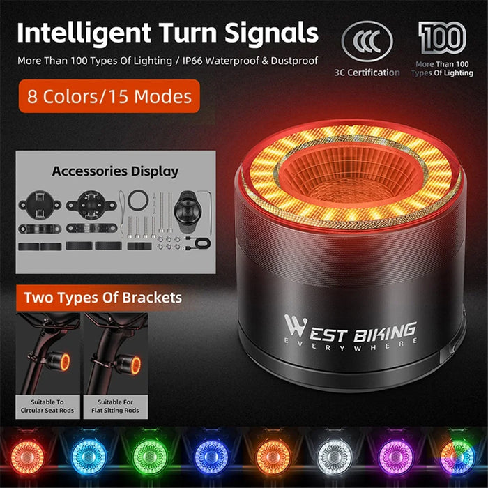 WEST BIKING YP0701420 Smart Sensing Bike Light Colorful LED MTB Taillight Warning Lamp - 2