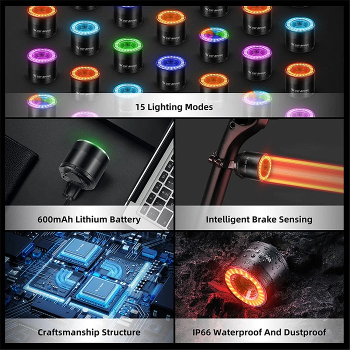 WEST BIKING YP0701420 Smart Sensing Bike Light Colorful LED MTB Taillight Warning Lamp - 4