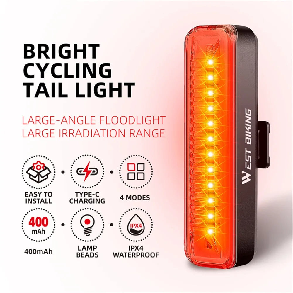 WEST BIKING YP0701359 Rechargeable Bike Tail Light 400mAh LED Bicycle Rear Light - 2