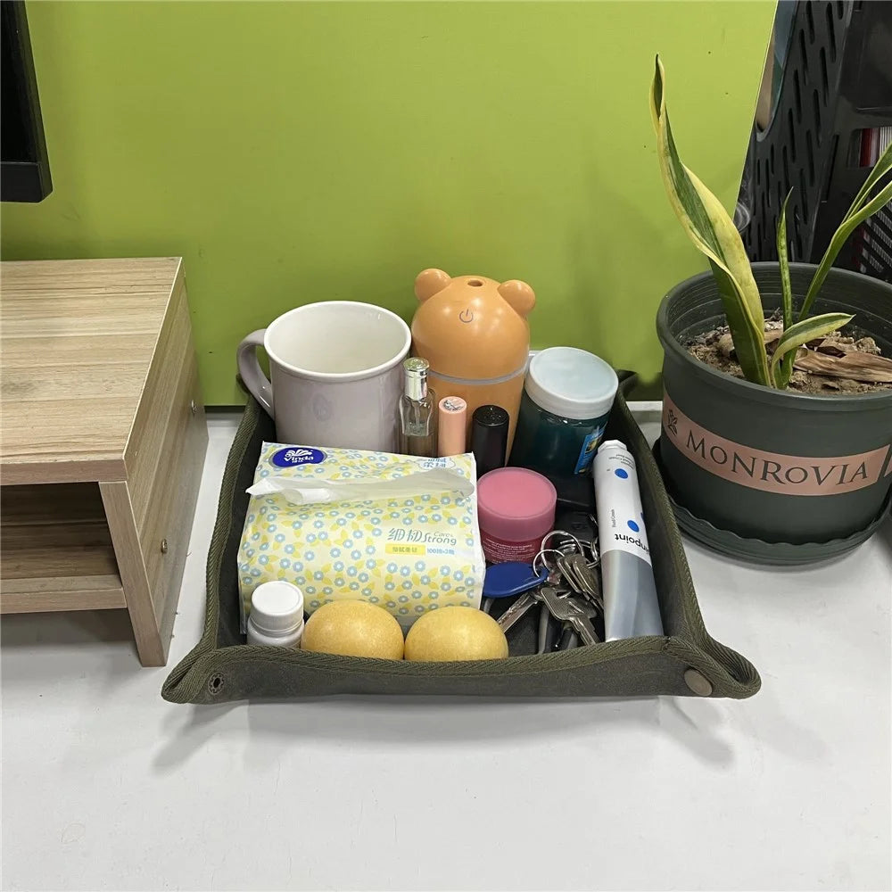 MYDAYS OUTDOOR Outdoor Foldable Waterproof Canvas Camping Desktop Storage Tray - Army Green - 7