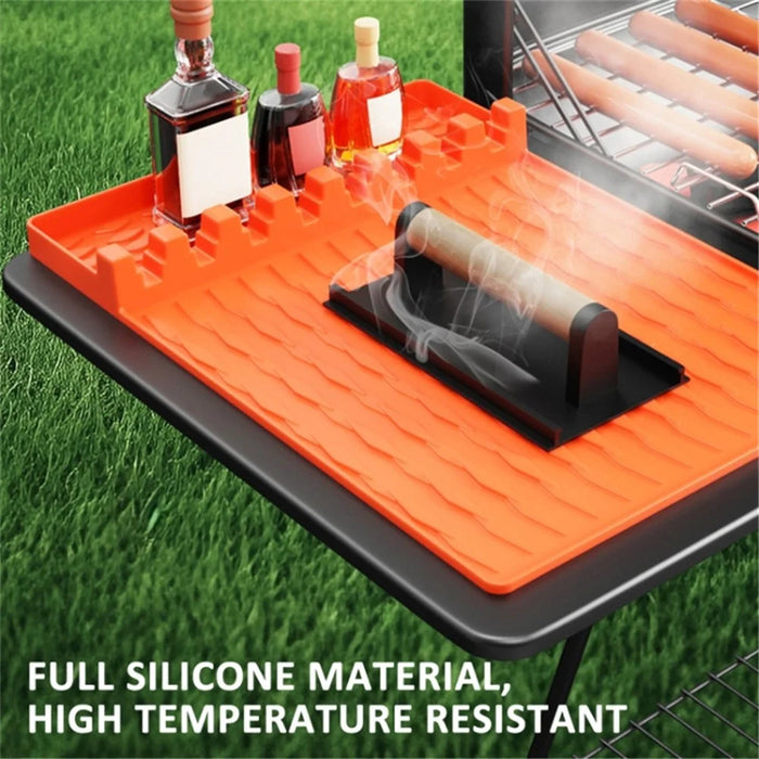 Camping BBQ Tools Silicone Mat Barbecue Grill Utensil Holder Mat - Orange - 2