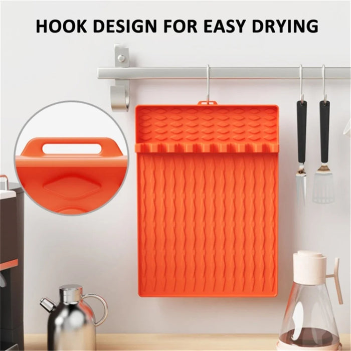 Camping BBQ Tools Silicone Mat Barbecue Grill Utensil Holder Mat - Orange - 6